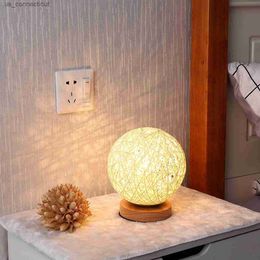 Night Lights Moon Table Lamp Linen Ball Rattan Lampshade LED Table Light USB Charged Bedroom Bedside Night Light Living Room Home Decoration R231110