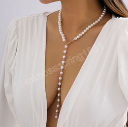 Vintage Sweet Imitation Pearl Beaded Tassel Pendant Necklaces Bride Wedding Collarbone Necklace Girls Fashion Jewelry
