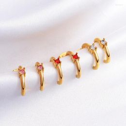 Stud Earrings Minos Tarnish Free Ruby Zircon Stainless Steel Womens Trendy Jewellery C Shaped Gold Plated Hoop