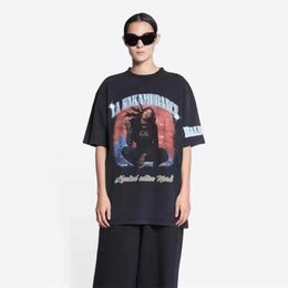 Luxury Designer women t shirt High Edition Family Co branded aya Singer Band Burst Print Heavy Duty Washed Old Sleeve T-Shirt