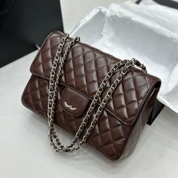 Women Airport Bag Leather Shoulder Bags 29cm Clamshell Quilted Diamond Patterned Silver Hardware Metal Buckle Luxury Handbag Matelasse Chain Crossbody Sacoche