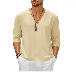 Men's Casual Shirts Shirt V-neck Sweatshirt Cotton Linen Blouse Loose Fashion Long Sleeve Spring Summer Brand Streetwear Tops