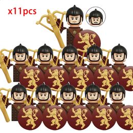 Diecast Model 11pcs Mediaeval Lannisters House Casterly Rock Figures Warrior Armoured Soldiers Weapons Helmet Blocks Bricks Toys for children 231109