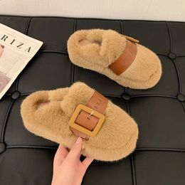 Slippers Baotou Half Slippers Women Wear Net Red Sponge Cake Thick Soled Woolen Slippers In Autumn and Winter Zapatos Mujer 231110