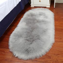 Carpets Oval Imitation Plush Soft Sheepskin Bedroom Carpet Rugs For The Living Room Dining Coffee Table Mat Kid Decor White Grey