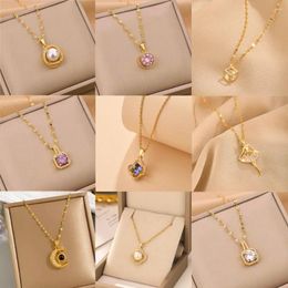 Pendant Necklaces 316L Stainless Steel Romantic Kpop Style Pendants Clavicle Chain For Women Zircon Crystal Heart Short Choker Jewellery