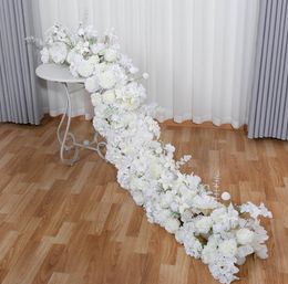 2M Upscale White Rose Hydrangea Artificial Flower Row Wedding Party Backdrop Table Centrepiece Decoration Arch Road Cited Floral6764661