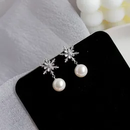 Stud Earrings S925 Silver Needle For Women Trendy Girl Beautiful Snowflake Year Festival