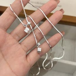 Chains Fashion 925 Sterling Silver Irregular Cube Geometric Adjustable Pendent Necklace For Women Girl Jewelry Dropship Wholesale