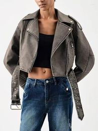 Women's Leather Women Short Jacket Auutmn Winter Vintage Biker Crop Coat Female Long Sleeve Lapel Moto Faux Outwear