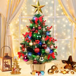 Christmas Decorations 24Inch Mini Tree Artificial Xmas with 60 LED Lights Star Topper and Hanging Ornaments Small 231110