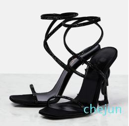 Summer Luxury Brand Sandals Shoes Crystal-embellished Ankle Strappy High Heels Party Dress Wedding Lady Elegant Walking