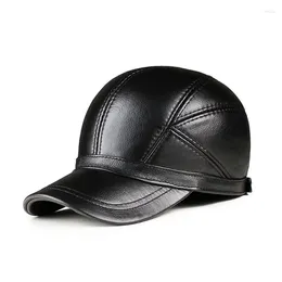Ball Caps Wholesale Winter 2023 Head Layer Cowhide Men Women Casual Baseball Hat Ear Warm Real Leather Peaked Cap