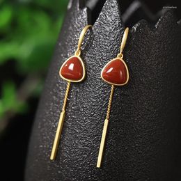 Dangle Earrings Selling Natural Hand-carved Jade Mosaic Agate Silver Drop Gufajin Ear Studs Fashion Jewellery Men Women Luck Gifts