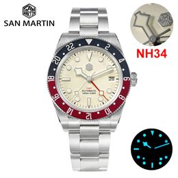 Other Watches San Martin 2023 Mens Luxury GMT NH34 Automatic Mechanical Watch Bidirectional Aluminum Bezel Sapphire Dive Clock Waterproof 231110