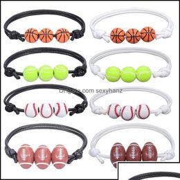 Charm Bracelets Jewellery Tennis Sports Basketball Baseball Wax Couple Bracelet Summer Beach Gift Tqfyb Drop Delivery Dhupd