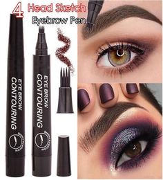 2018 Makeup Natural Microblading Eyebrow Tattoo Pen with Fork Tips Fine Sketch Liquid Eyebrow Pencil Waterproof Brow Tint TSLM24874438