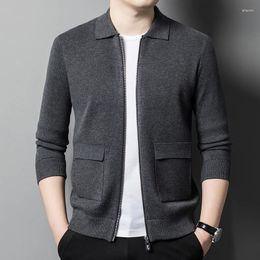 Men's Sweaters Minglu Cardigan Zipper Wool Man Outerwear Luxury Computer Knitted Autumn Winter Long Sleeve Solid Colour Casual