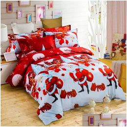 Bedding Sets Christmas Happy Santa Claus Gift 3D Bed Set Quilt Er And Pillowcase Suits Duvet Drop Delivery Home Garden Texti Homefavor Dhlyu