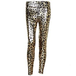 Women's Leggings Leopard Leggings women's gold mid waist Leggings Female Shiny leopard elastic AnkleLength Leggings fashion Casual Pants 230410