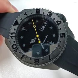 Wristwatches Men's Mechanical Waterproof Watch NH36 Automatic Movement 41.5mm Black Matte SKX007 Sapphire Steel Case Rubber Watches Strap