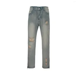 Men's Jeans Mens Slim Fit Skinny Ripped Zipper Fashion Long Pants Do Old Straight Tube Casual Trousers Pocket Button Slacks