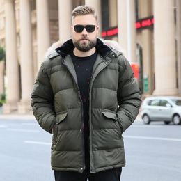 Men's Down 2023 Thick Large Size 10XL Hhooded Short Fur Collar Cotton Coat Autumn And Winter Jacket Colour Black / Green