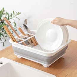 Kitchen Storage Folding Bowl Chopsticks Dish Drying Rack Water Leakage Drain Tray Utensils