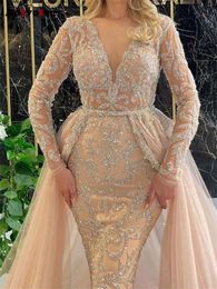 Lace Wedding for Fashion Elegant V Neck Floor Length Women Dress Slim Long Sleeve Evening Dresses