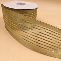 Gift Wrap 6M X 25 Yards Wired Edge Organza Striped Old Gold Ribbon for Christmas Birthday Decoration Wrapping 212" 231109