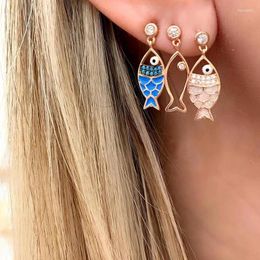 Stud Earrings 3Pcs/set Bohemian Sea Fish Crystal Conch Shell Jewelry Cute Hollow Shape For Women Ladies Gift