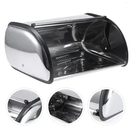 Plates Bread Box Stainless Steel Bin Metal Bakery Storage Container With Roll Lid Snack Organiser Holder Cake Keeper Case