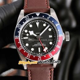 42mm Date GMT Black Dial Asian 2813 Automatic M79830RB-0002 Mens Watch M79830RB Blue Red Bezel Steel Case Brown Leather Strap Gent348p