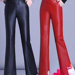 Women's Pants Woman Real Leather Casual Female Solid Warm Tight-fitting High-waist Ladies Fashion Fleece Straight G242