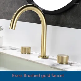 Bathroom Sink Faucets Top Quality Brushed Gold Or Black Faucet 2 Handles 3 Holes Basin Mixer Luxury Cold Water