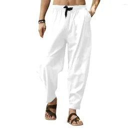 Men's Pants Casual Cotton Linen Baggy Joggers Solid Colour Breathable Elastic Waist Sports Yoga Harem Trousers Clothing