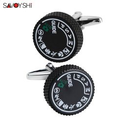 Cuff Links SAVOYSHI Funny Round Mens French Shirt Cufflinks Camera Button Shape Design Copper Cuff Links Fashion Jewellery Drop 231109