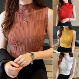 Women's Tanks 2023 High Quality Summer Autumn Women Mock Neck Top Turtleneck Sleeveless T-shirt Slim Knitted Vest Female Tee Knitwear