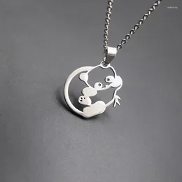 Pendant Necklaces Lying Panda Eating Bamboo Stainless Steel Down Women Jewellery