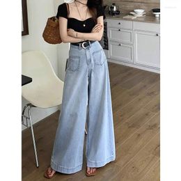 Women's Jeans Y2K Summer For Clothing Light Blue High-Waisted Korean Version Of Loose Wide-Leg Mopping Pants Zipper S-4XL