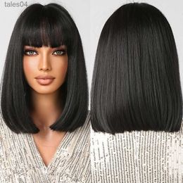 Synthetic Wigs Black Synthetic Wigs Dark Shoulder Length Straight Wigs with Bangs Short Wig for Women Natural Daily Party Heat Resistant Hairs YQ231110