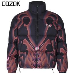 Men s Down Parkas Hip Hop Men Short Jackets Winter Skeleton Skulls Printed Padded Outwear Women Fashion Warm Thicken Coat 231110