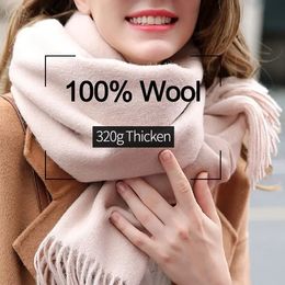 Scarves 100% Wool Scarf for Women Winter Scarf Thicken Warm Scarves Winter Solid Colour Wrap Pashmina Cashmere Wool Echarpe Femme Hiver 231108