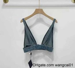 Women's T-Shirt Womens Designers T Shirts Underwear With Metal Triang Badge Sexy Deep V Denim Sling Tube Tops Women Clothing