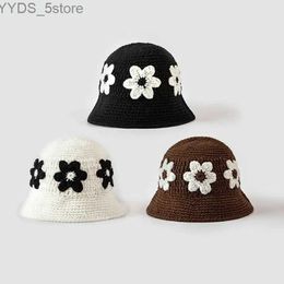 Wide Brim Hats Bucket Hats Winter Autumn Knitted Bucket Hat Woman's Outdoor Sports Floral Knitted Hat Ladies Daily Beanies Fisherman Cap YQ231110
