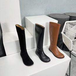 Marca Campo Couro de bezerro na altura do joelho Chelsea Boots silhueta equitação Botas de salto baixo apartamentos slip-on designer de luxo feminino sapatos de moda casual calçados de fábrica