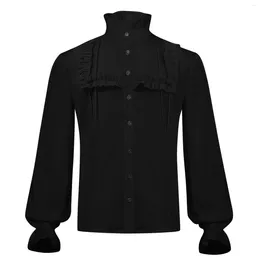 Men's Casual Shirts Gothic Ruffle Shirt Turtleneck Pleated Blouse Flare Sleeves For Men Button Camisas Blusas Clothing Tops