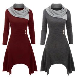 Casual Dresses Plus Size Women Color Blocks Heap Collar Long Sleeve Irregular Hem Midi Dress Suitable For Work Travel Shopping Dating Daily