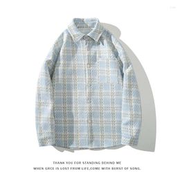 Men's Jackets Checked Pattern Cargo Shirts Coats Korean Style Trendy Breasted Blouses 2023 Autumn Male Long Sleeved