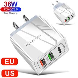 Quick Charging Type c PD USB C Charger 36W EU US 3 Ports Power Adapter For Iphone 15 14 13 12 Samsung s10 s20 note 10 htc pc B1